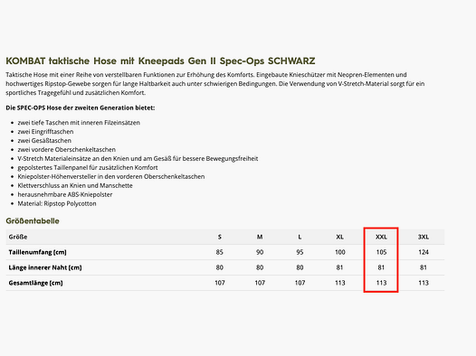 Schwarze Outdoorhose - Schießhose Größe XXL - Taktische Hose mit Kneepads Gen II Spec-Ops 