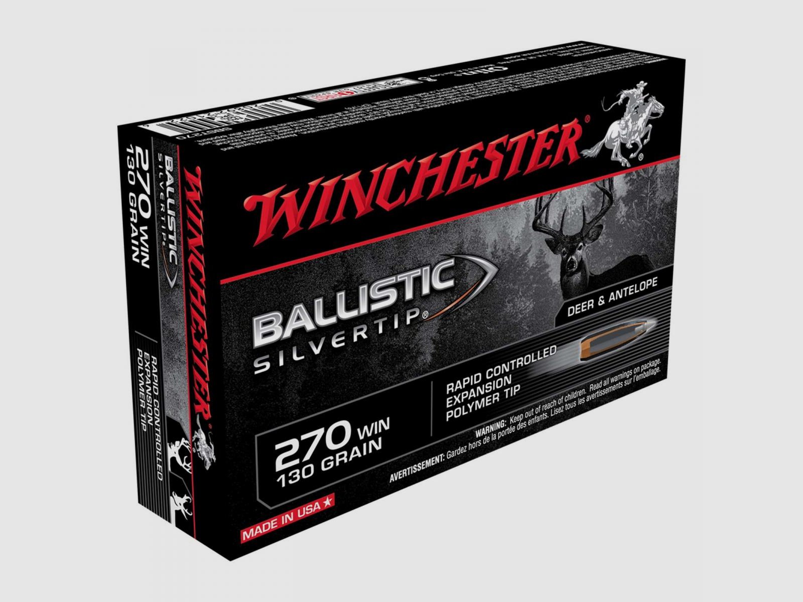 Winchester Ballistic Silvertip .270 Win. 130GR Expansión controlada rápida Punta de polímero 20 cartuchos
