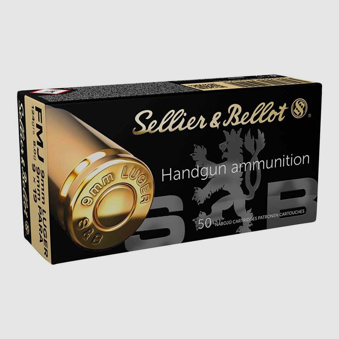 9 mm Luger full metal jacket 7.45g/115grs. Sellier & Bellot
