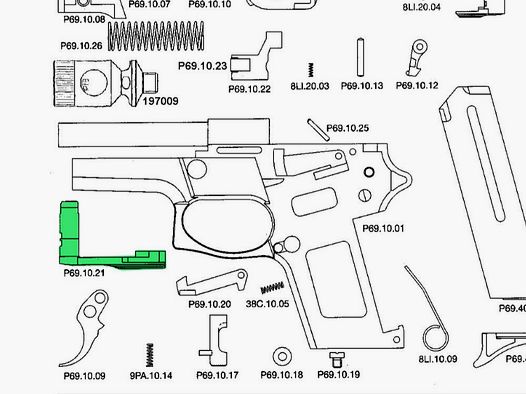 Schlittenfanghebel fĂĽr Schreckschuss-, Gas-, Signalpistole Melcher ME 69 Springfield, Ersatzteil