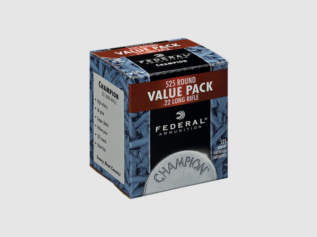 MUNICIONES FEDERAL 22LR 36GR HV CUBIERTAS DE COBRE HP CHAMPION POR 525