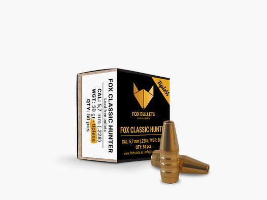 Fox Bullets Classic Hunter Tipless .228 3,2 g / 50 gr bleifreie Geschosse – 50 Stück
