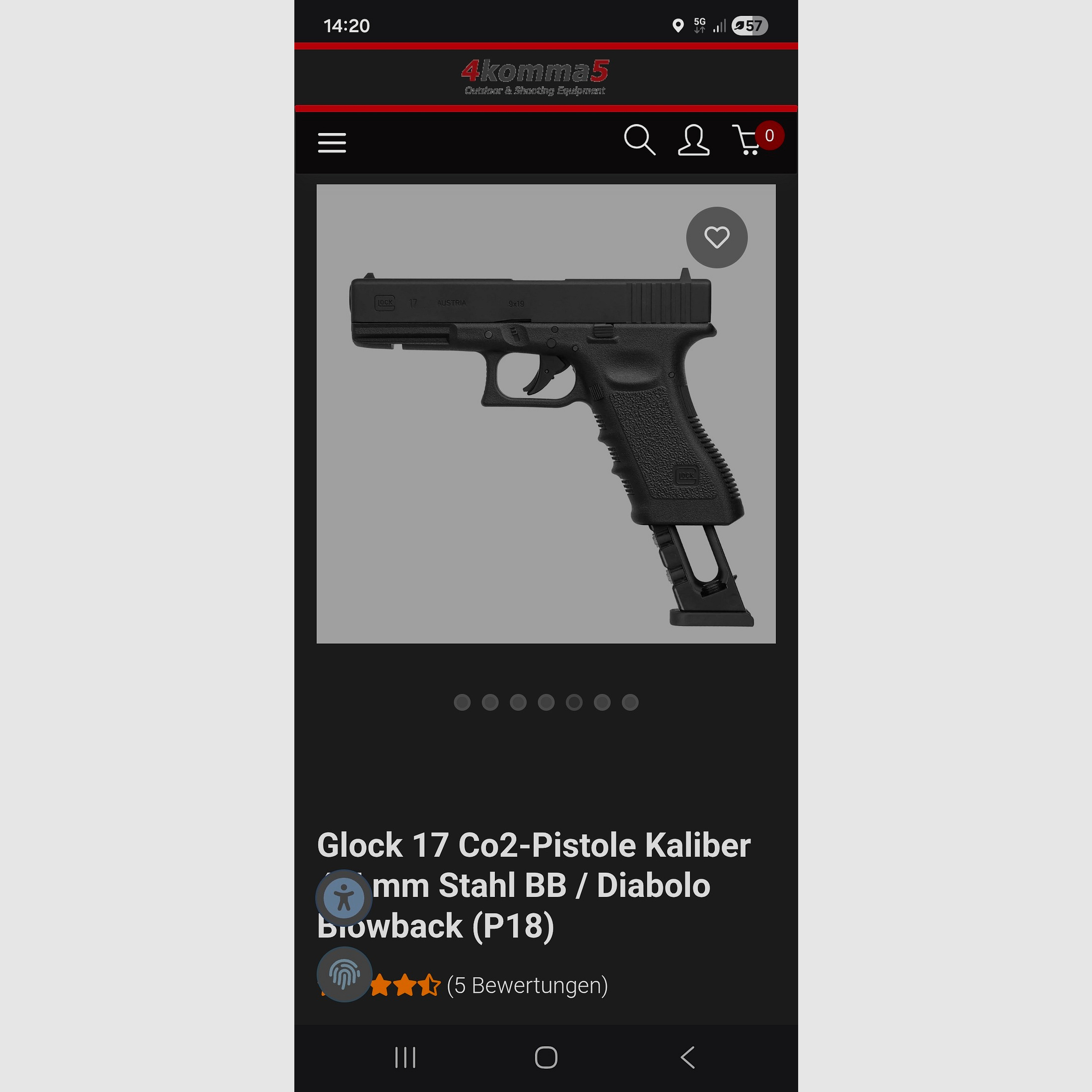 Glock 17 Co2 pistol caliber 4.5 mm steel BB / diabolo blowback (P18)