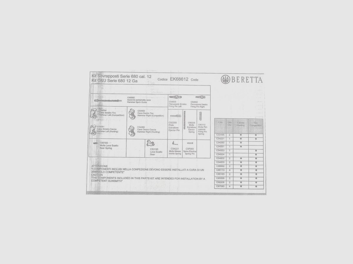 Zestaw części zamiennych Beretta do strzelby Over&Under 686 - 687, zdjęcie 3 z 3