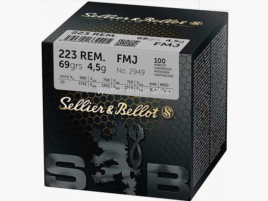 S+B .223 Rem. Full metal jacket 4,5g/69grs. 100 pièces