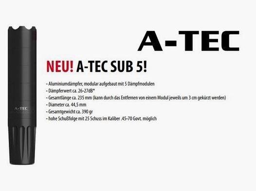 A-Tec Schalldämpfer f. EWB-Waffen SUB 5 FRONT .45-70/44,5mm 11/16'x24 Aufsatz-SD