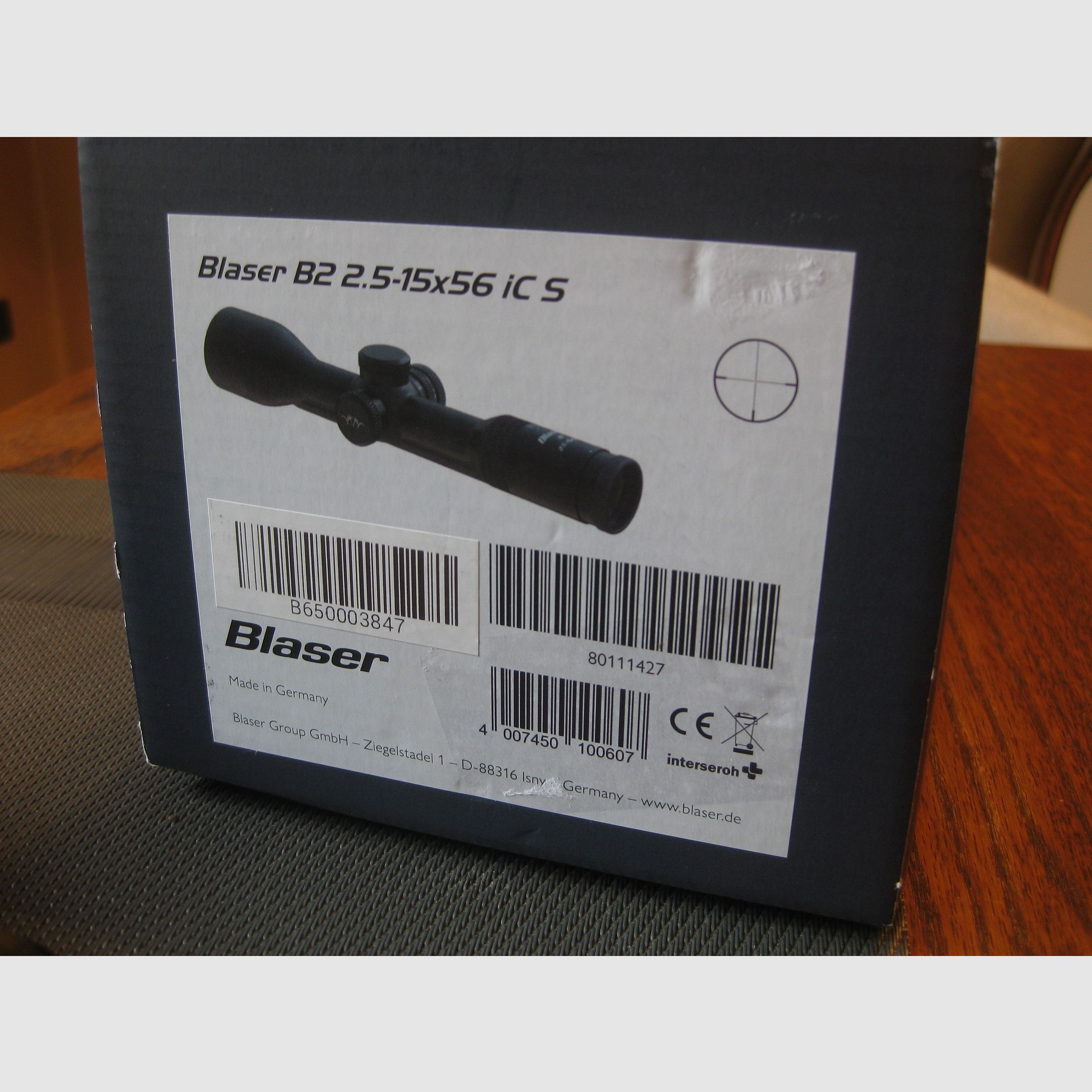 MADE IN GERMANY = "NEW" Blaser B2  2.5 - 15 x 56 iC S with ZEISS internal rail and LP reticle with automatic shut-off !! Also for Sauer-Mauser-Dentler-SteelAction etc.!