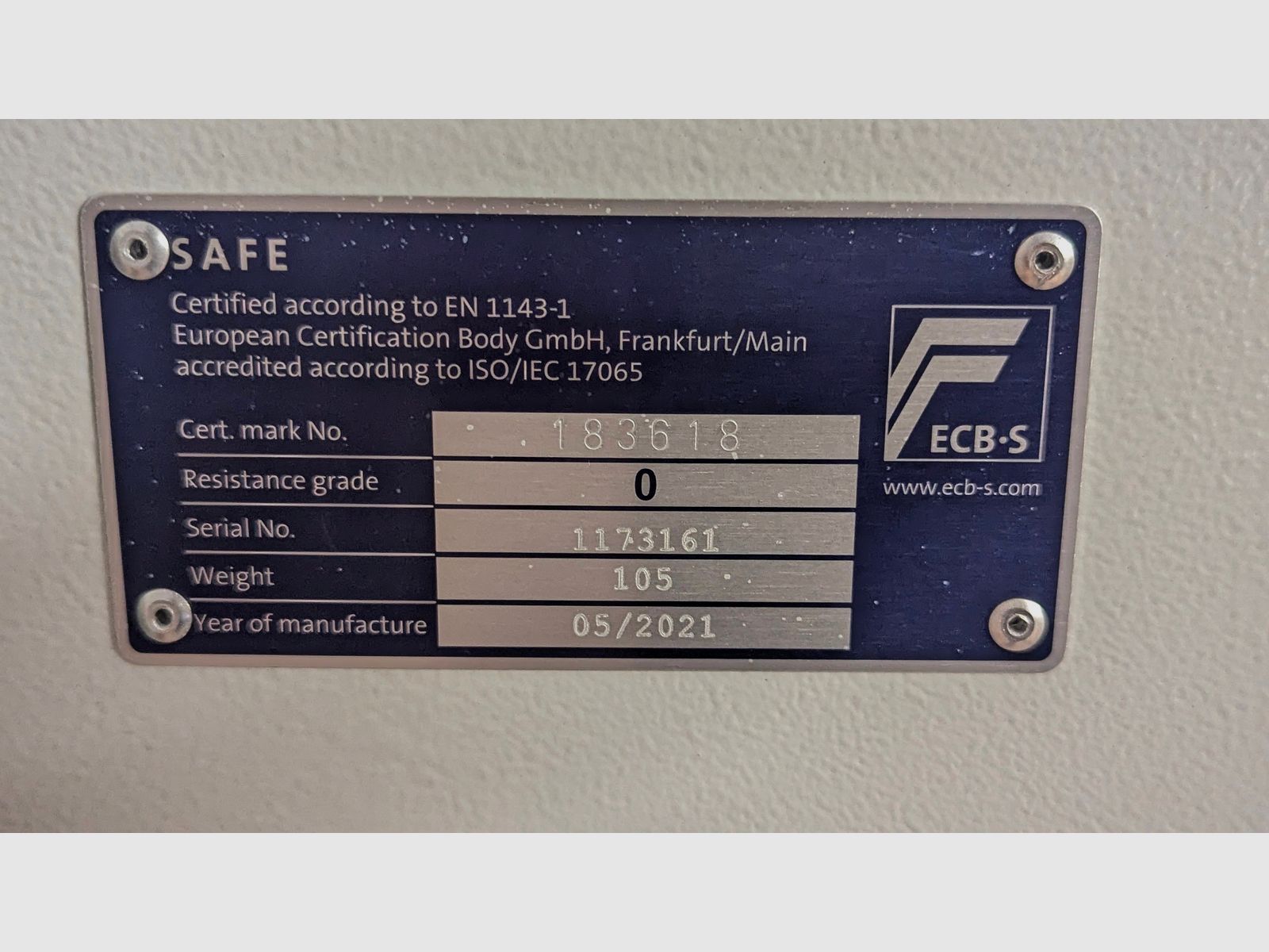 Waffenschrank Doppelbartschloss Klasse 0 Bj 2021