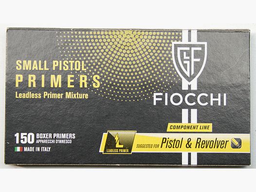 150 x FIOCCHI BOXER Zündhütchen Small Pistol 4,45mm S.P. > ZETAPI Schwermetall FREI GREEN NEU 150St