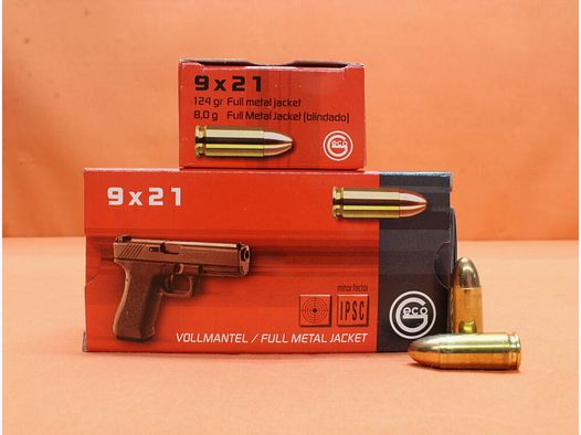 GECO Cartucho 9x21IMI GECO 124grs FMJ (2317509) VE 50 cartuchos/ 8,0g Full Metal Jacket