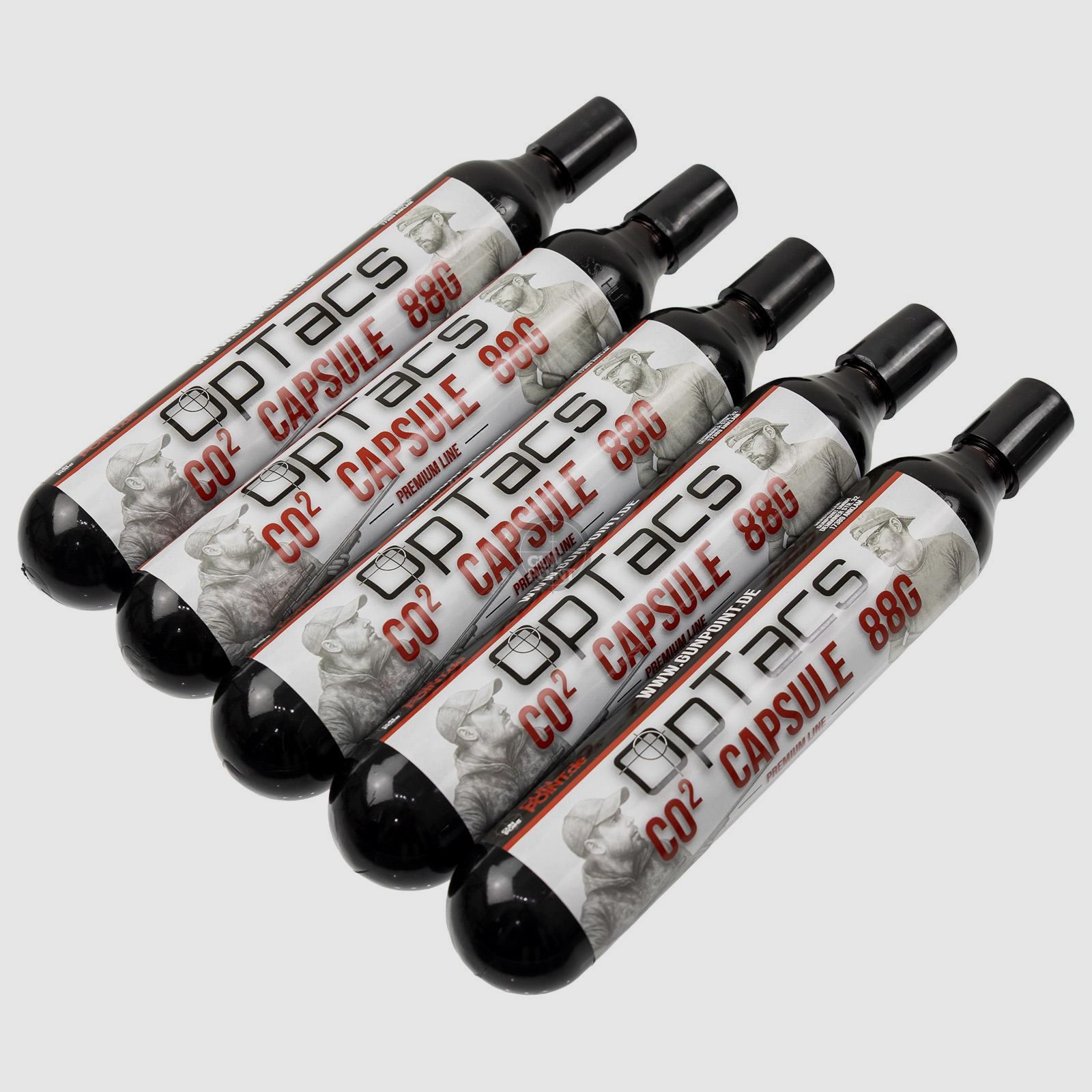 OpTacs CO2 Capsule 88g - Confezione da 5 cartucce per fucili ad aria compressa, Airsoft e Paintball