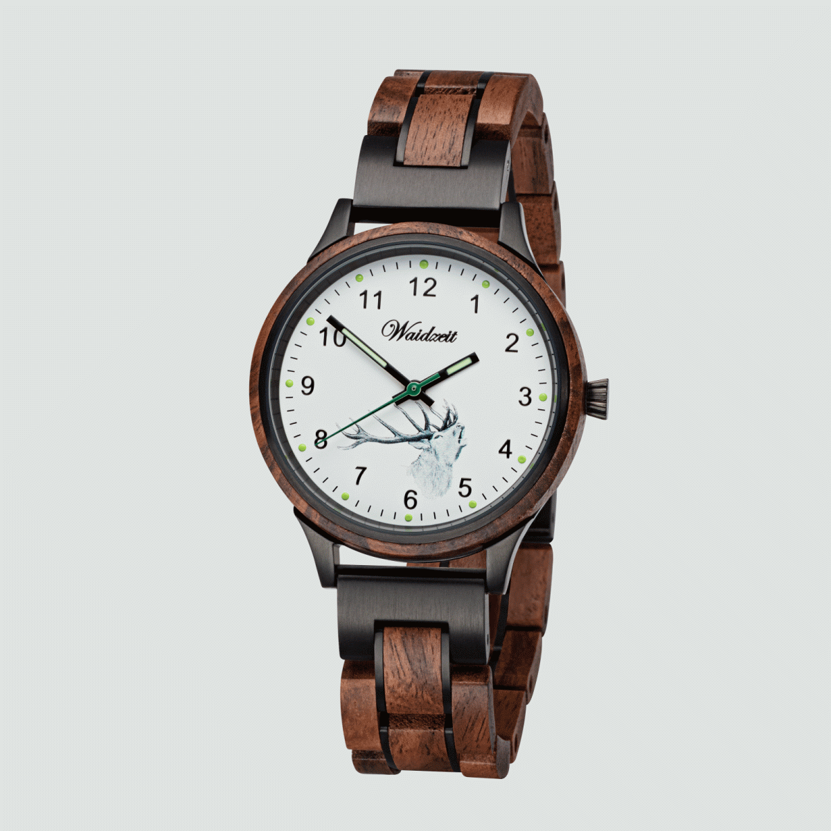 Damesjacht horloge Diana hert met wortelhouten armband