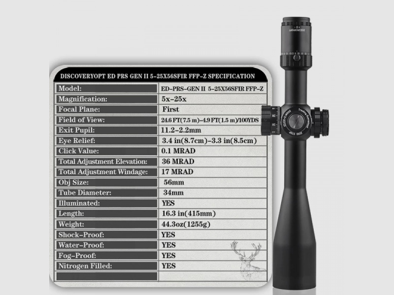 Discovery Optics ED PRS 5-25x56SFIR 1/10MIL Zerostop GÜNSTIGSTER PREIS / NEUWARE