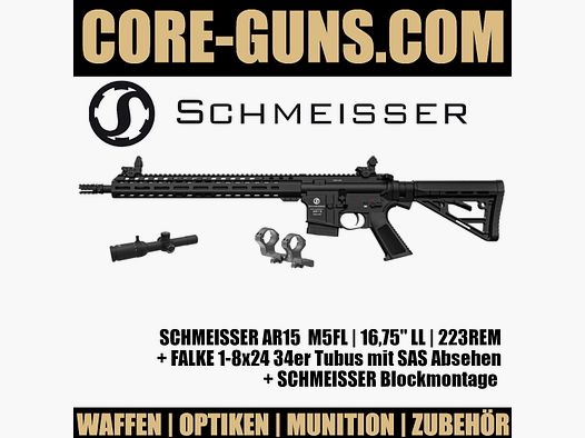 Schmeisser AR15 M5FL Megaset mit Falke 1-8x24 SAS Absehen und Schmeisser Blockmontage UVP: 3384€