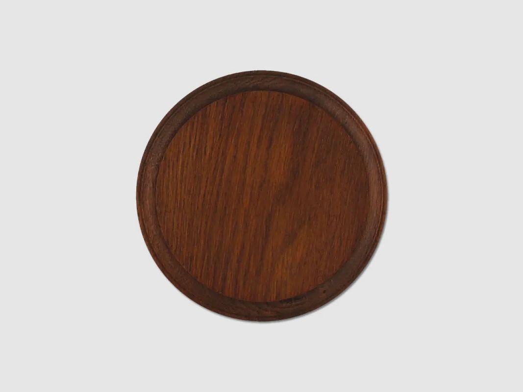 Plateau Rond Trophée chasse défense sanglier chêne foncé ciré Ø 16 cm, image 2 sur 5