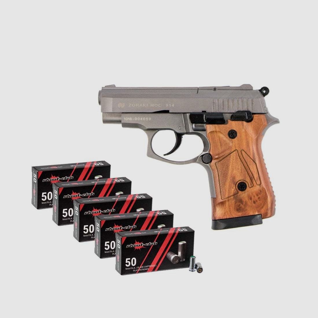 Zoraki 914-P pistolet à blanc Titan-bois ensemble de cartouches à blanc