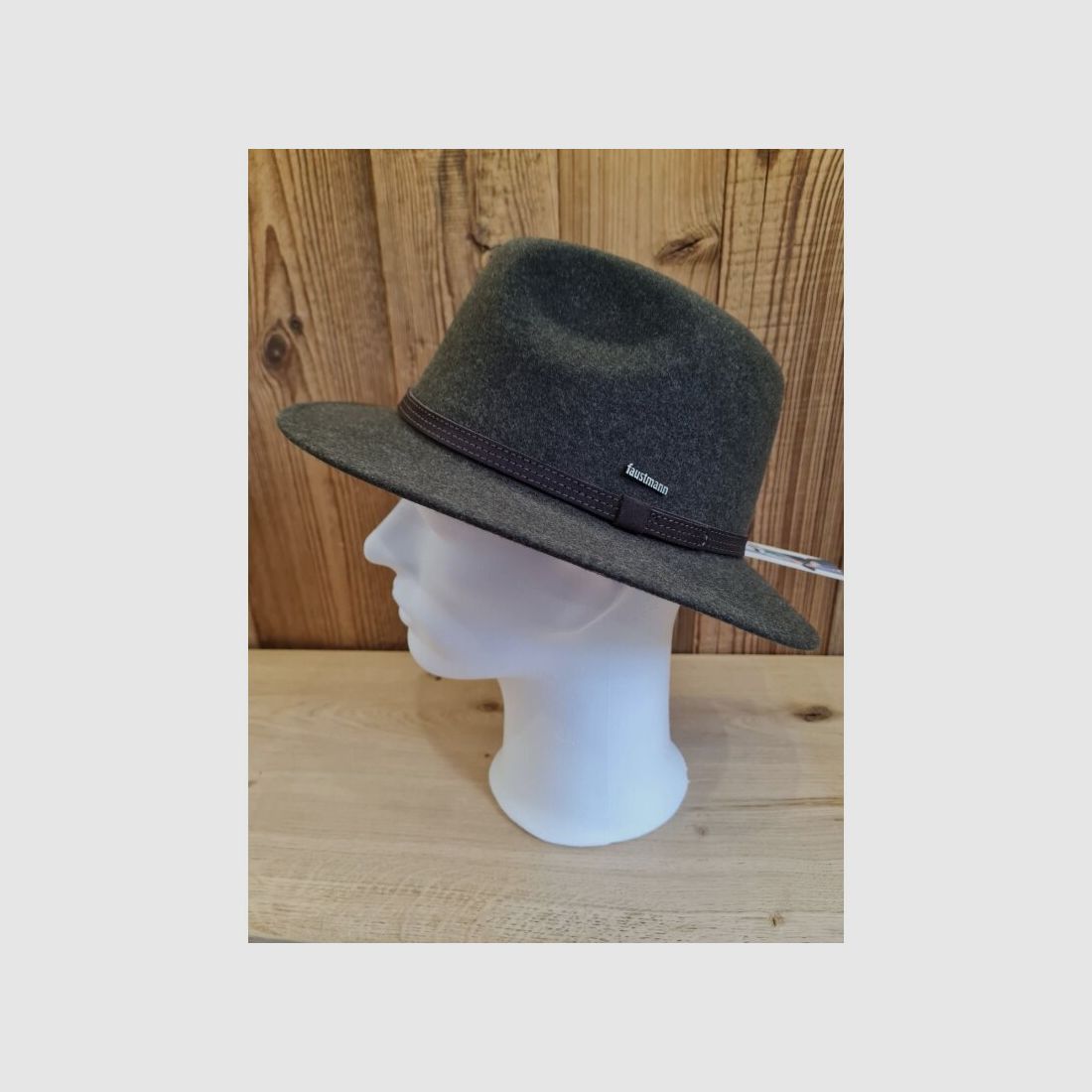 Olive melange roll hat with brown leather band