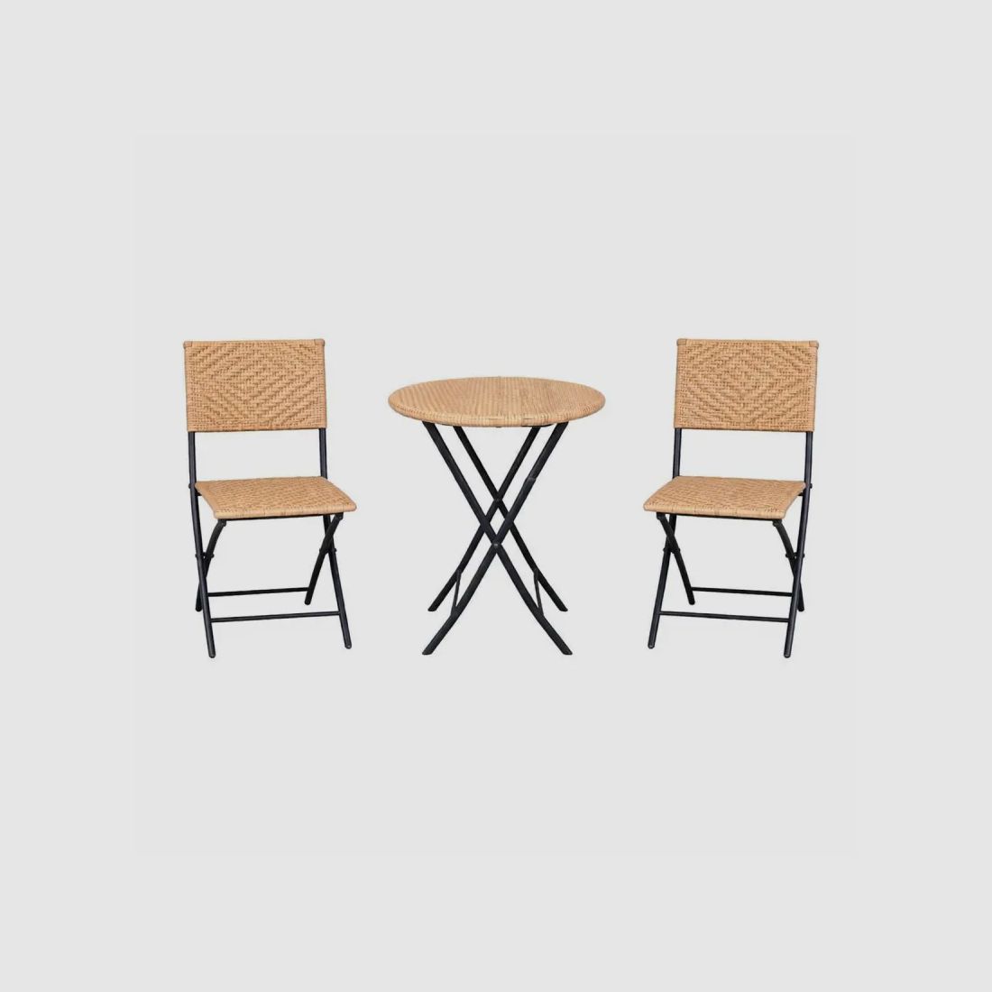 Bistroset Runder Tisch Ø61cm + 2 Stühle aus Rattan - Schwarzer Stahl, Bild 2 von 13