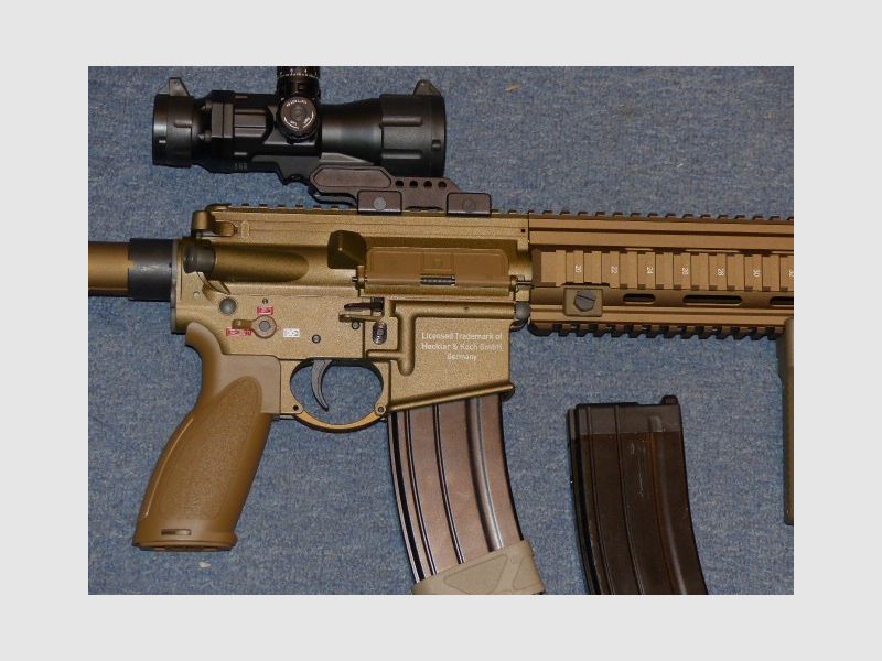 Heckler & Koch HK416 A5 Gen. 3 GBB, kal. 6mm RAL8000 met accessoires