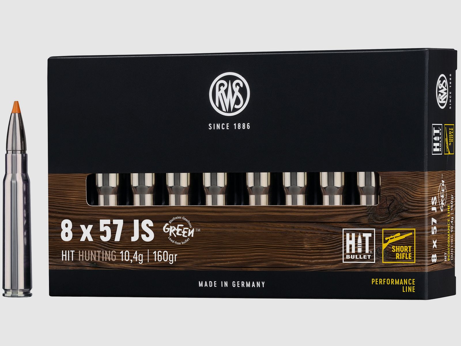 RWS Rifle Cartridges Hit Short Rifle 8x57 IS. 160 grains