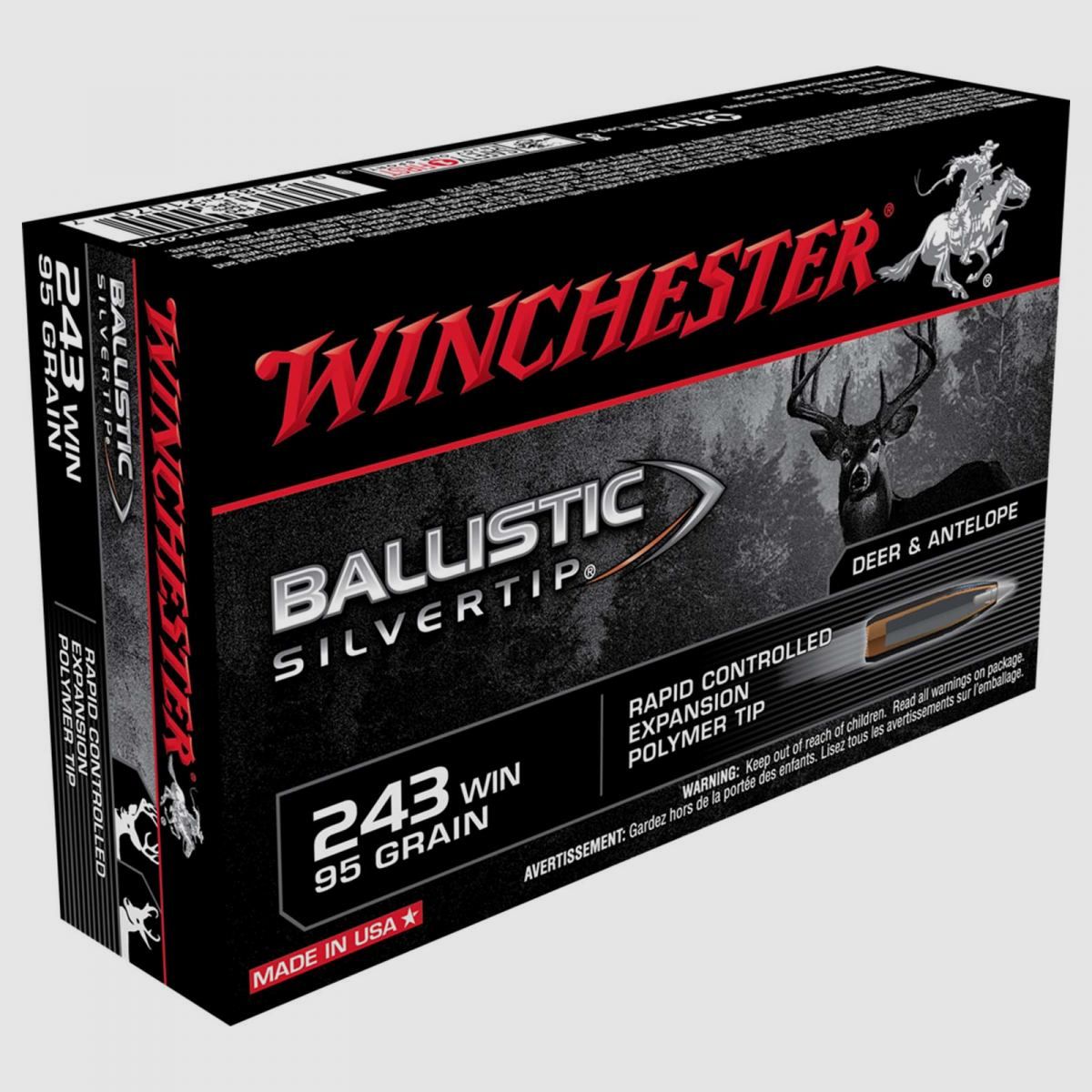 Winchester Ballistic Silvertip .243 Win. 95GR Rapid Controlled Expansion Polymer Tip 20 cartridges