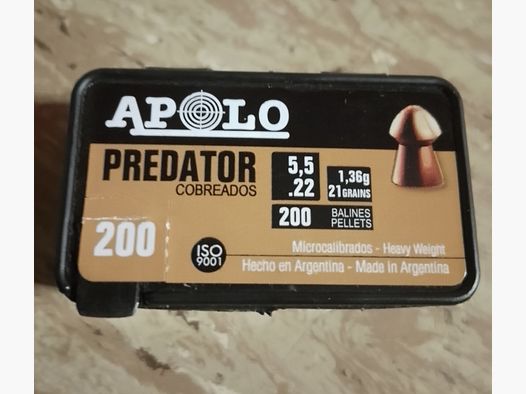 Neue Diabolos 5,5mm verkupfert Predator Apolo Cal .22 1,36g grains 21
