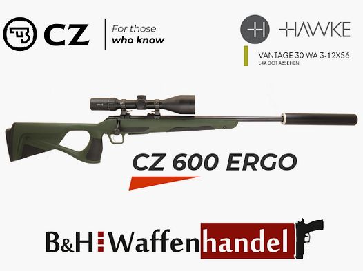  CZ  600 ERGO Lochschaft Komplettpaket mit ZF 3-12x56, Schalldämpfer, Montagen