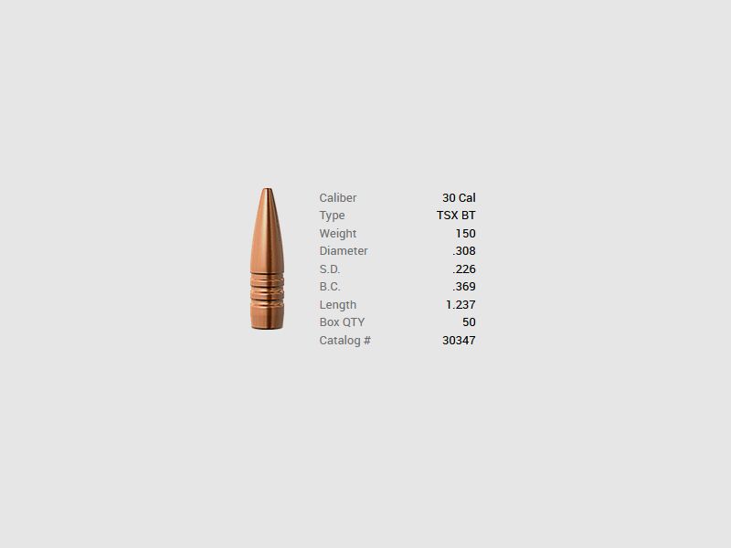 Barnes kogel .30/.308 150GR TSX BT 50 stuks