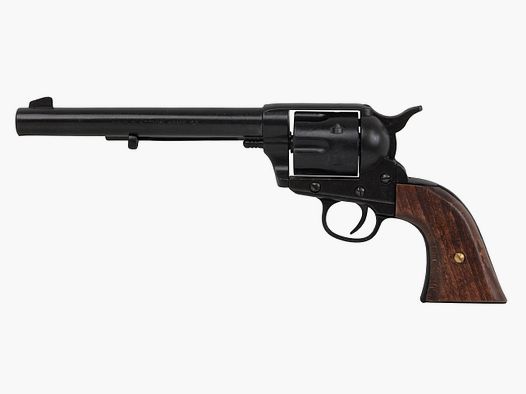 Deko Revolver Kolser Colt SAA .45 Peacemaker USA 1873 5,5 Zoll schwarz Holzgriffschalen braun