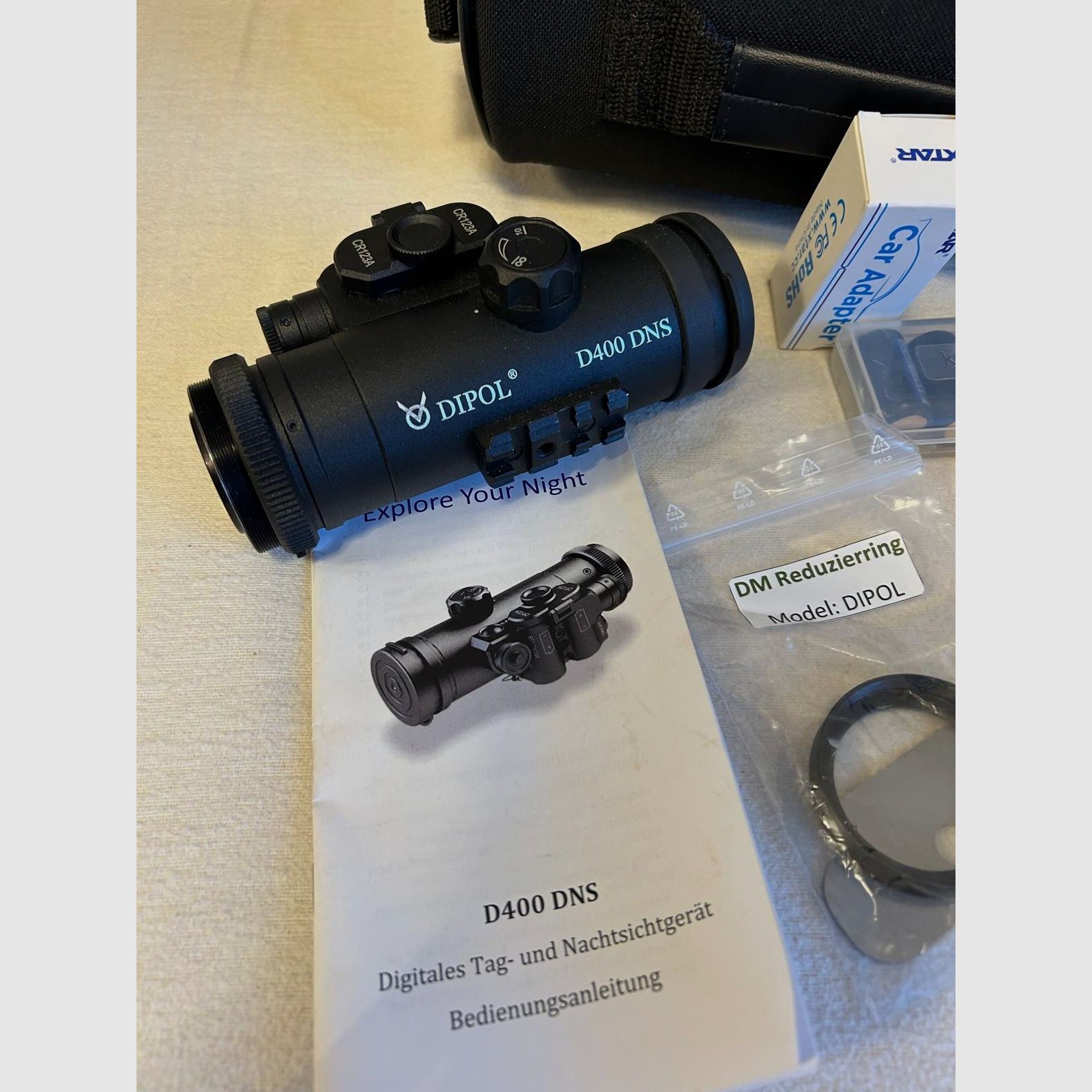 Dipol D400 DNS Nachtzicht Voorzetapparaat incl. IR Straler en Accu's