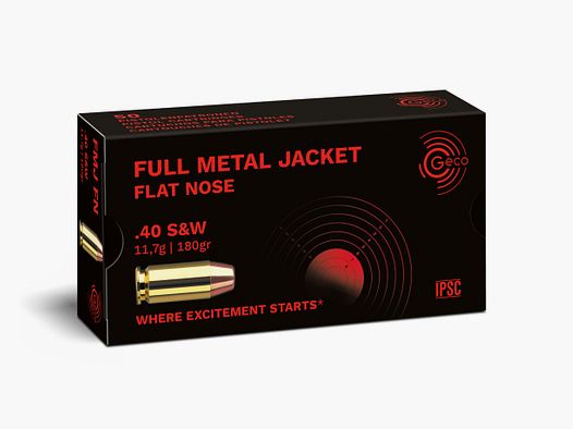 Geco Cartouches de Pistolet FMJ Flat Nose .40 S&W 11,7 g