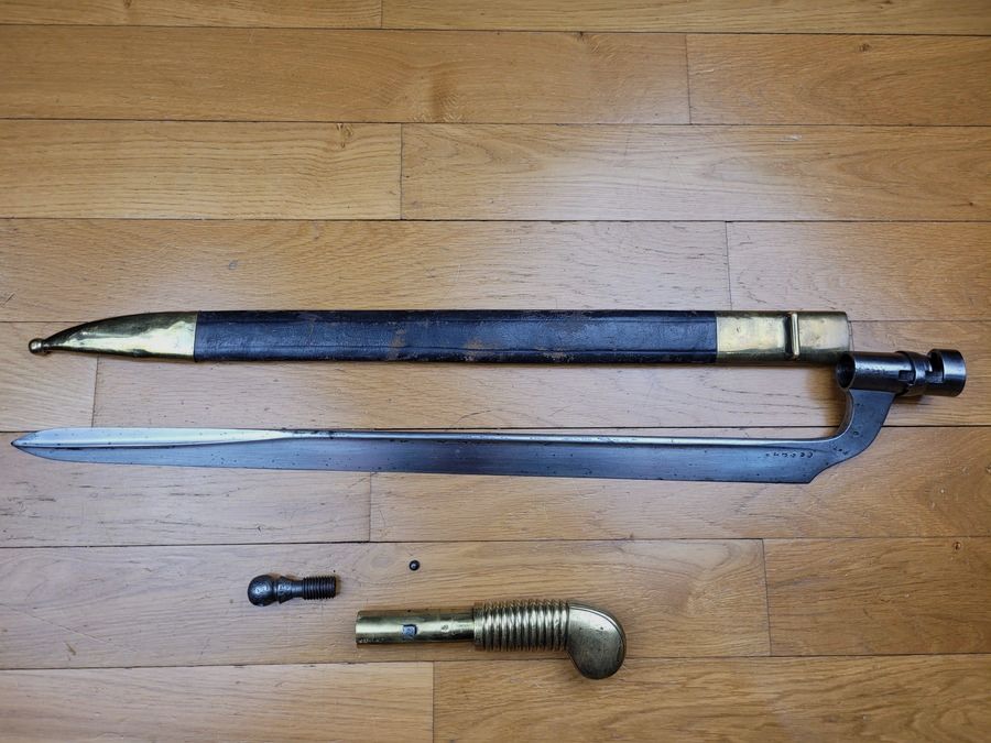 Seltene Bajonett „Poncharra“ 1. Modell – Büchse der Tirailleure 1837 – eine der + seltensten französischen Bajonette mit Futteral(!) Ausgezeichneter Zustand, Bild 16 von 24