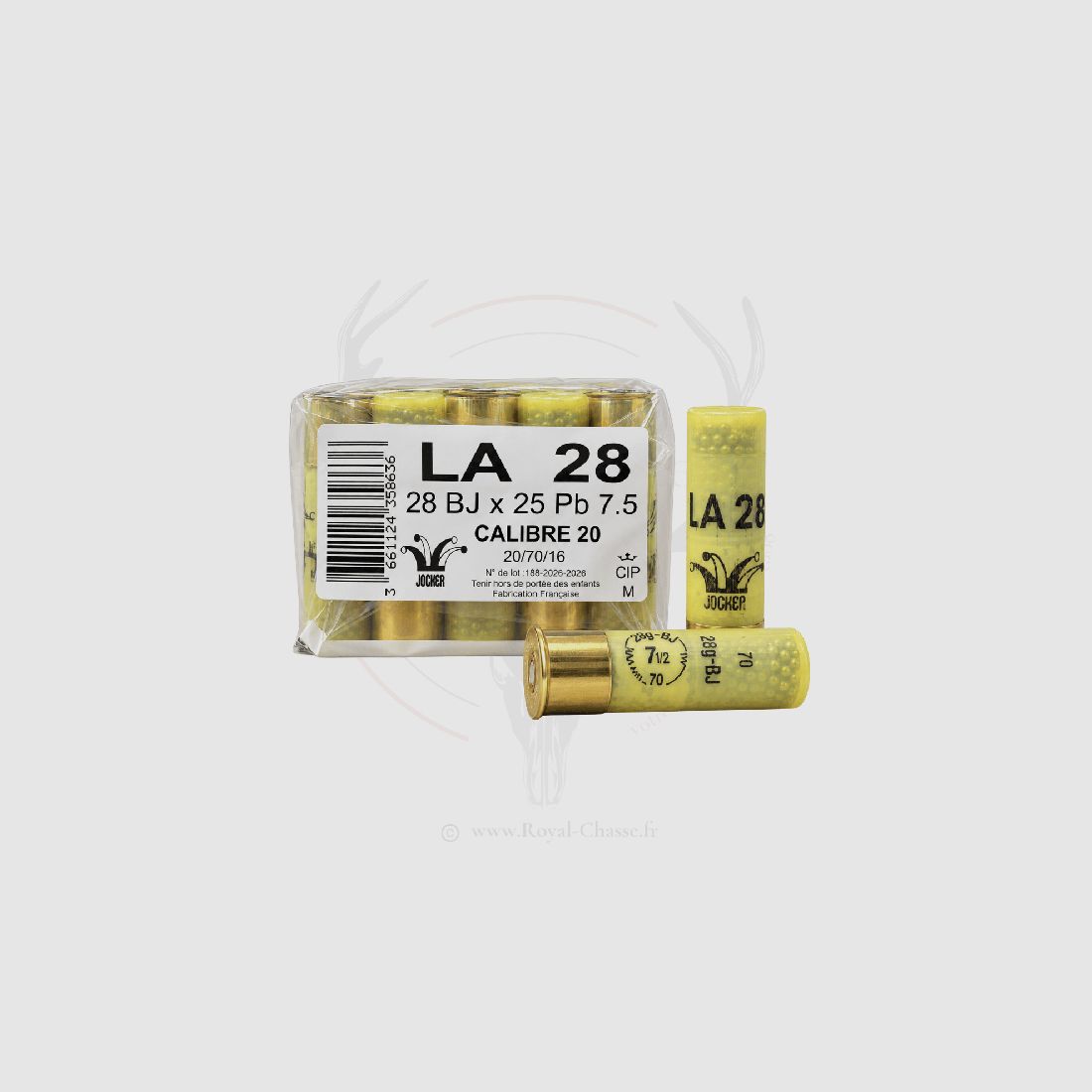 25 Patronen LA 28 BJ Kal.20/70 Gelb Transparent JOCKER