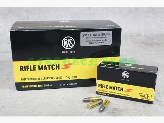 RWS Rifle Match "S" .22 l.r. 40gr. 2,6g 50Stück Staffelpreis