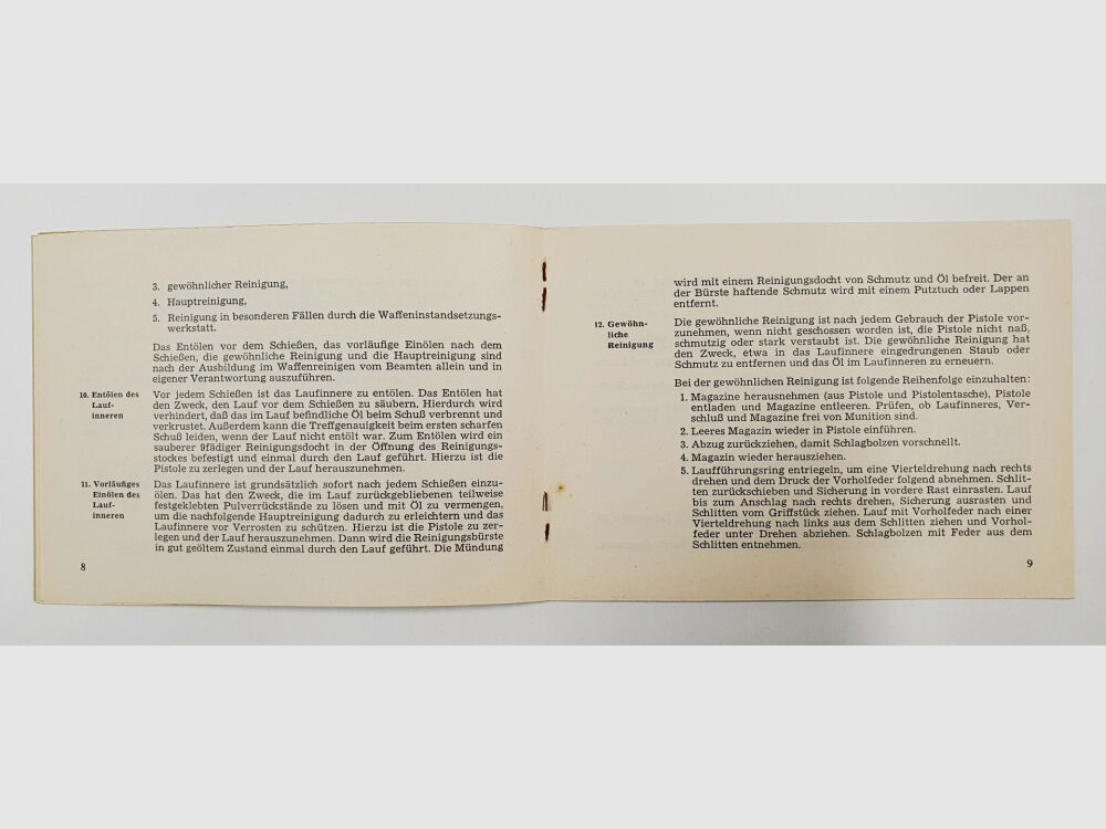 BMF / Zoll Anweisung Pistole FN 1910 & MAB D Behandlung Pflege Reinigung Bundesministerium Finanzen Bonn 1962