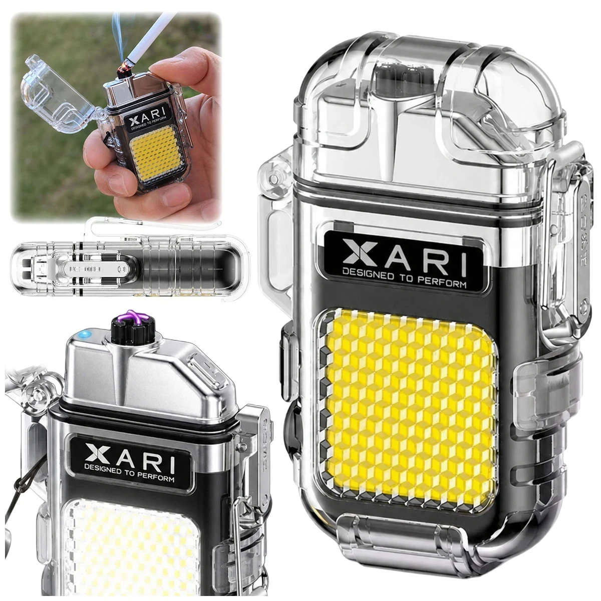 XARI accendino al plasma a doppio arco con torcia COB, USB-C, nero