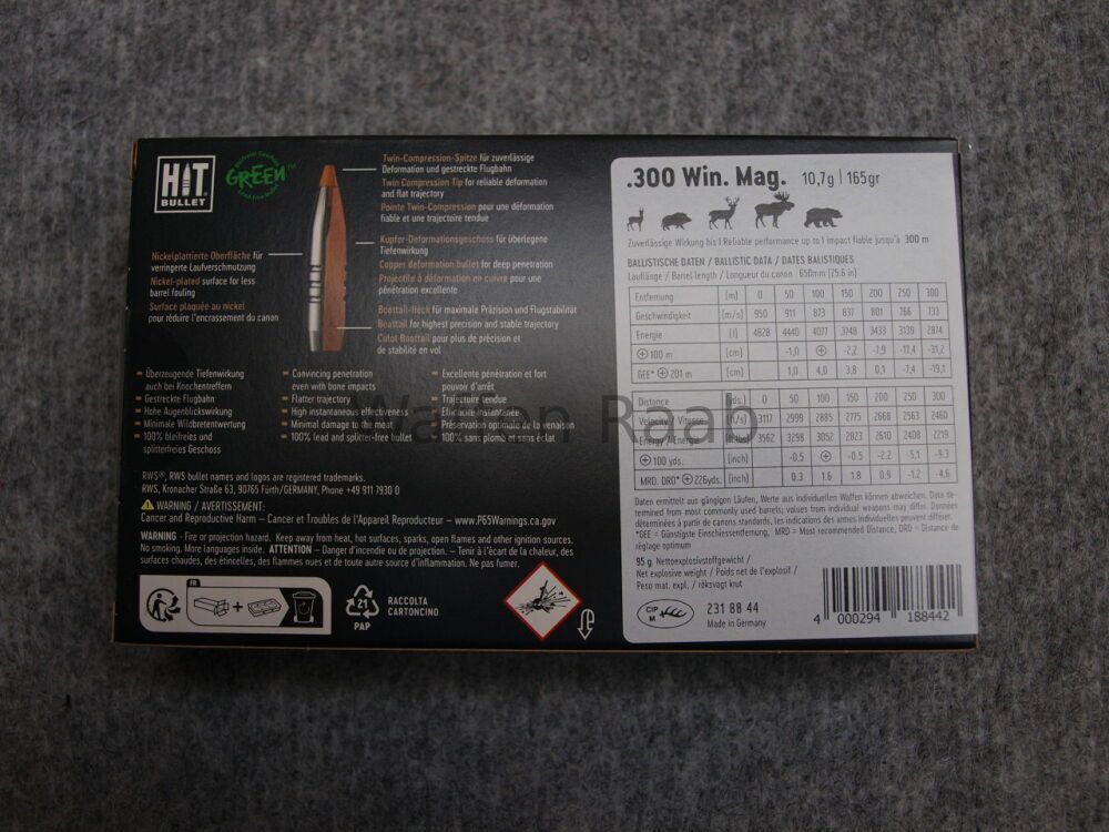 RWS .300 Win. Mag. HIT Green RWS .300 Win. Mag. HIT Green 10,7g/165grs.