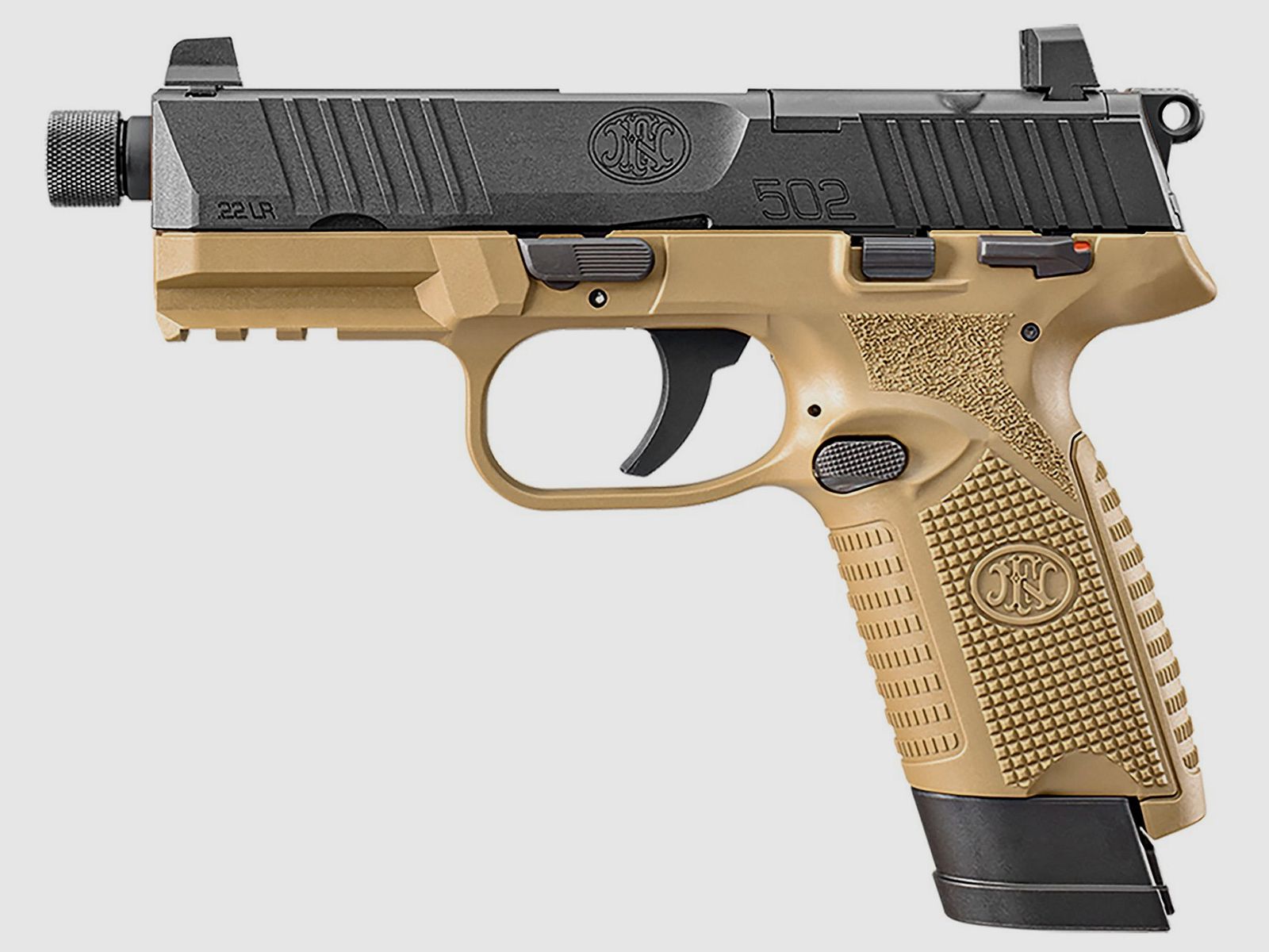 FN Herstal 502 Tactical Pistol Zwart FDE Bi-tone kal. 22lr, afbeelding 1 van 3
