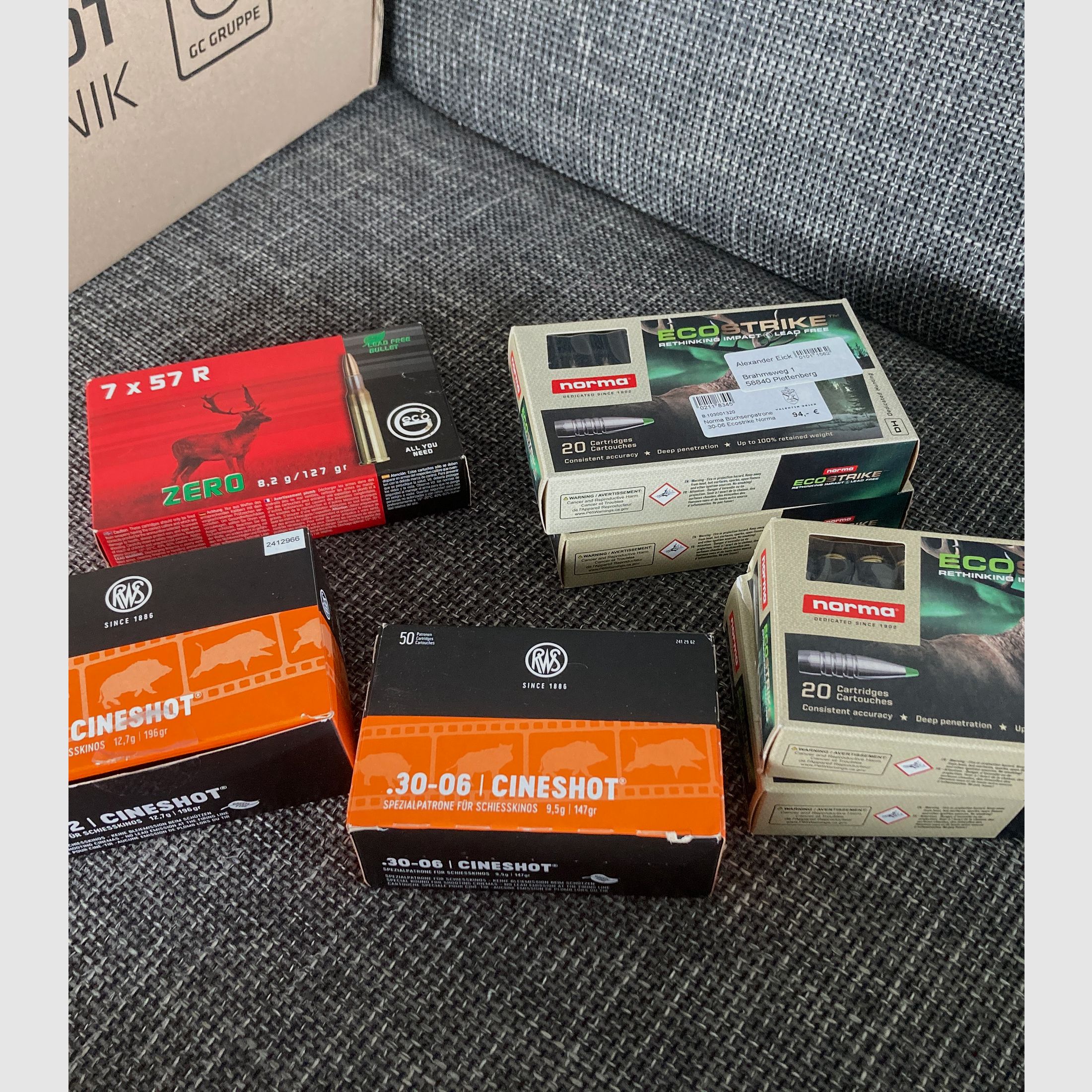 Munition 30-06, 8x57irs, 7x57r, 9,3x62, Cineshot, Ecostrike, Geco Zero