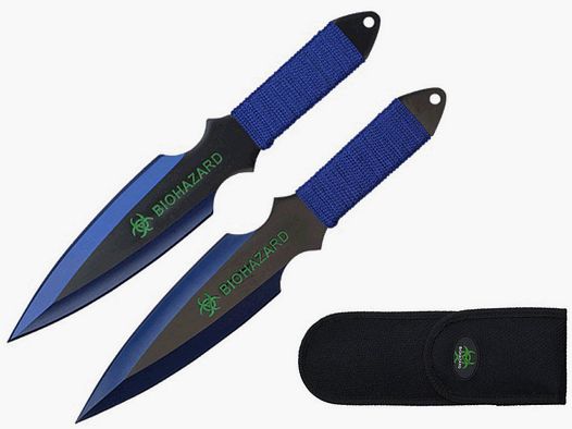 Conjunto de 2 cuchillos de lanzamiento azules con funda de nailon