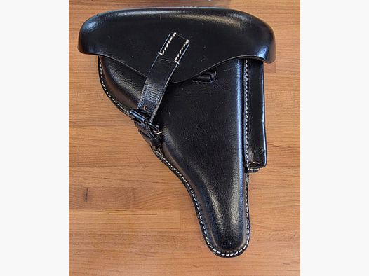 WH Holster WK2 Valigia MAUSER P08 Luger, Pelle Nera, nuova produzione / Riproduzione P.08