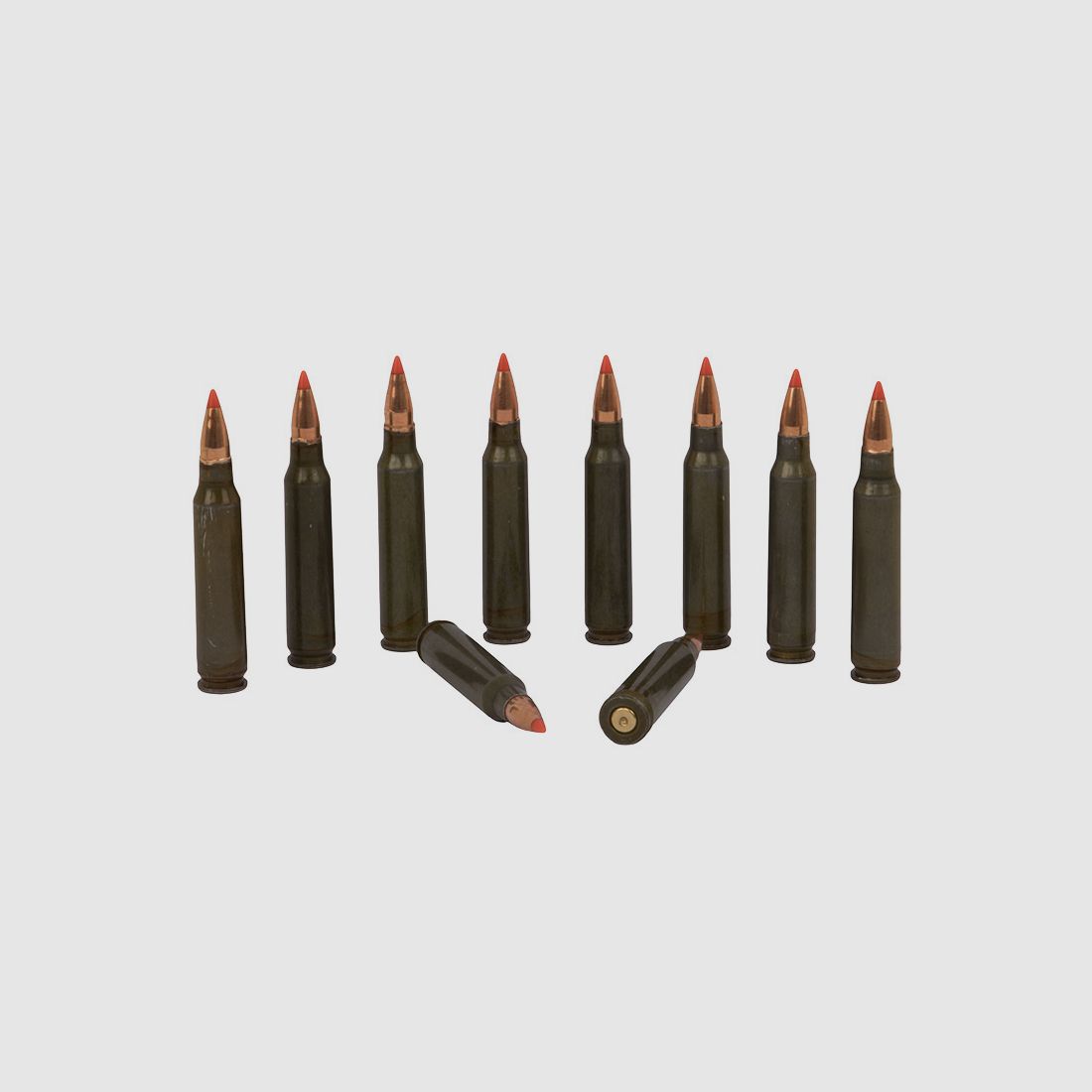 Dekopatronen Gewehrpatronen Kaliber 5,56 x 45 mm NATO .223 Remington mit StahlhĂĽlse und Plastikspitze blinde Originalpatronen 10 StĂĽck (P18)