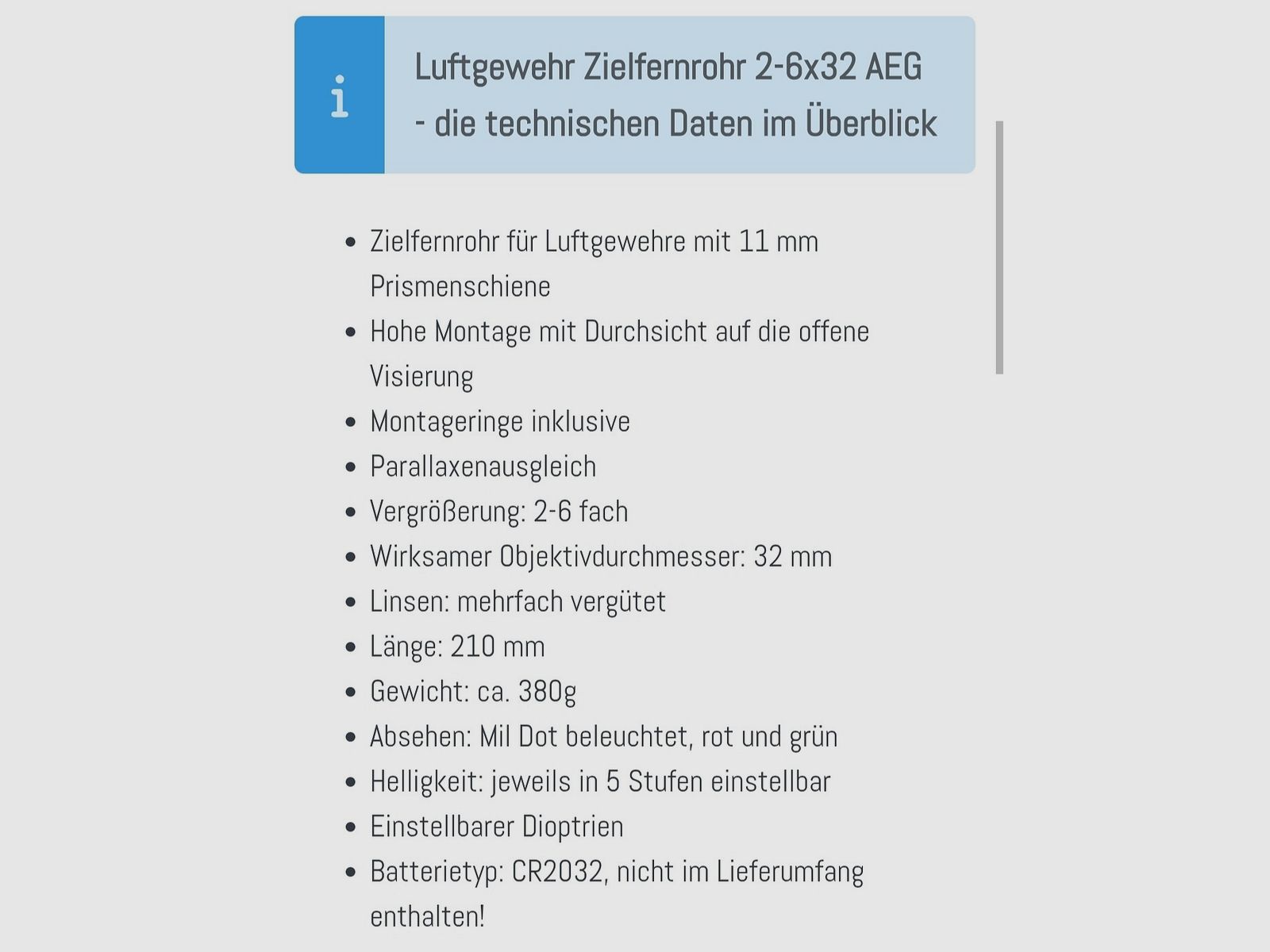 AEG 2 x 6 32 Zielfernrohr 