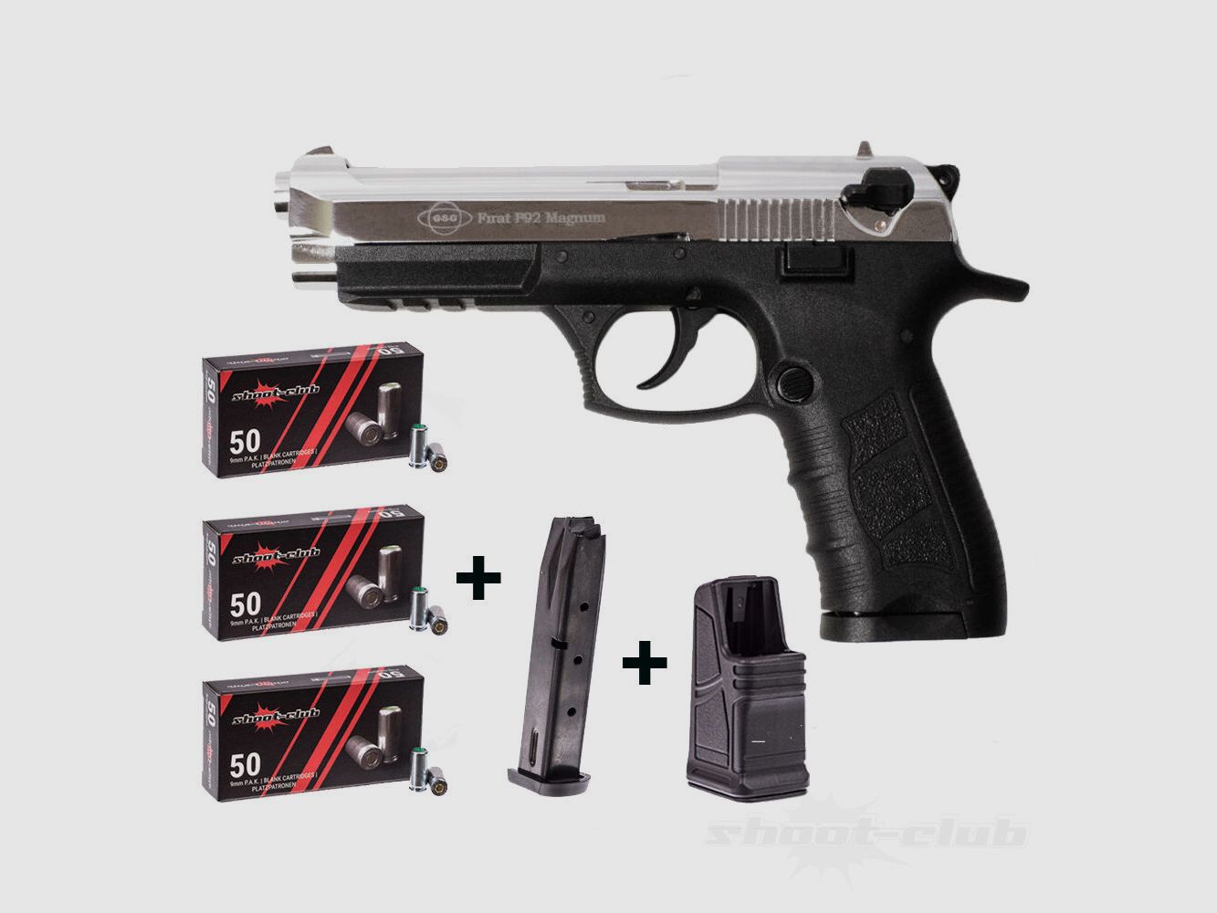 Ekol P92 Magnum pistola a salve 9mm PAK cromata con caricatore