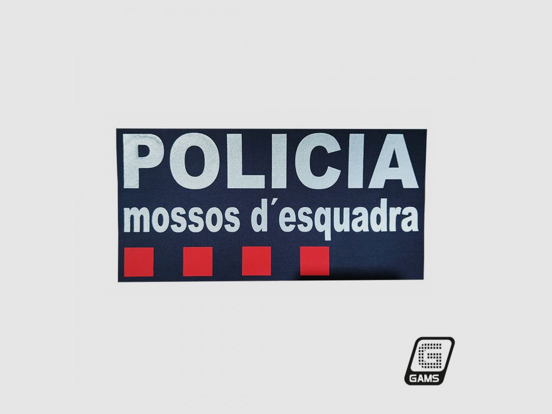 Hintermodul mit reflektierenden Buchstaben und roten Quadraten Mossos d’Esquadra 23×11,5cm, Bild 1 von 2