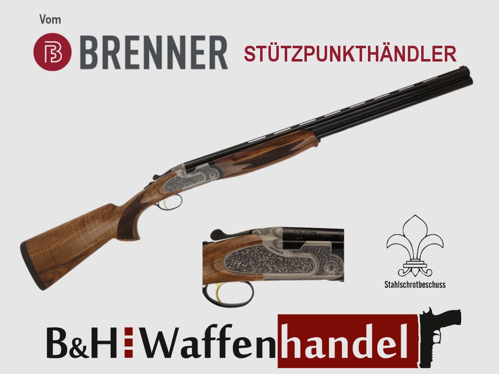 Neuwaffe, auf Lager: Bockdoppelflinte Brenner Modell: BF20 Premium Silber Kal.: 12/76 Lauflänge: 71cm / 710mm