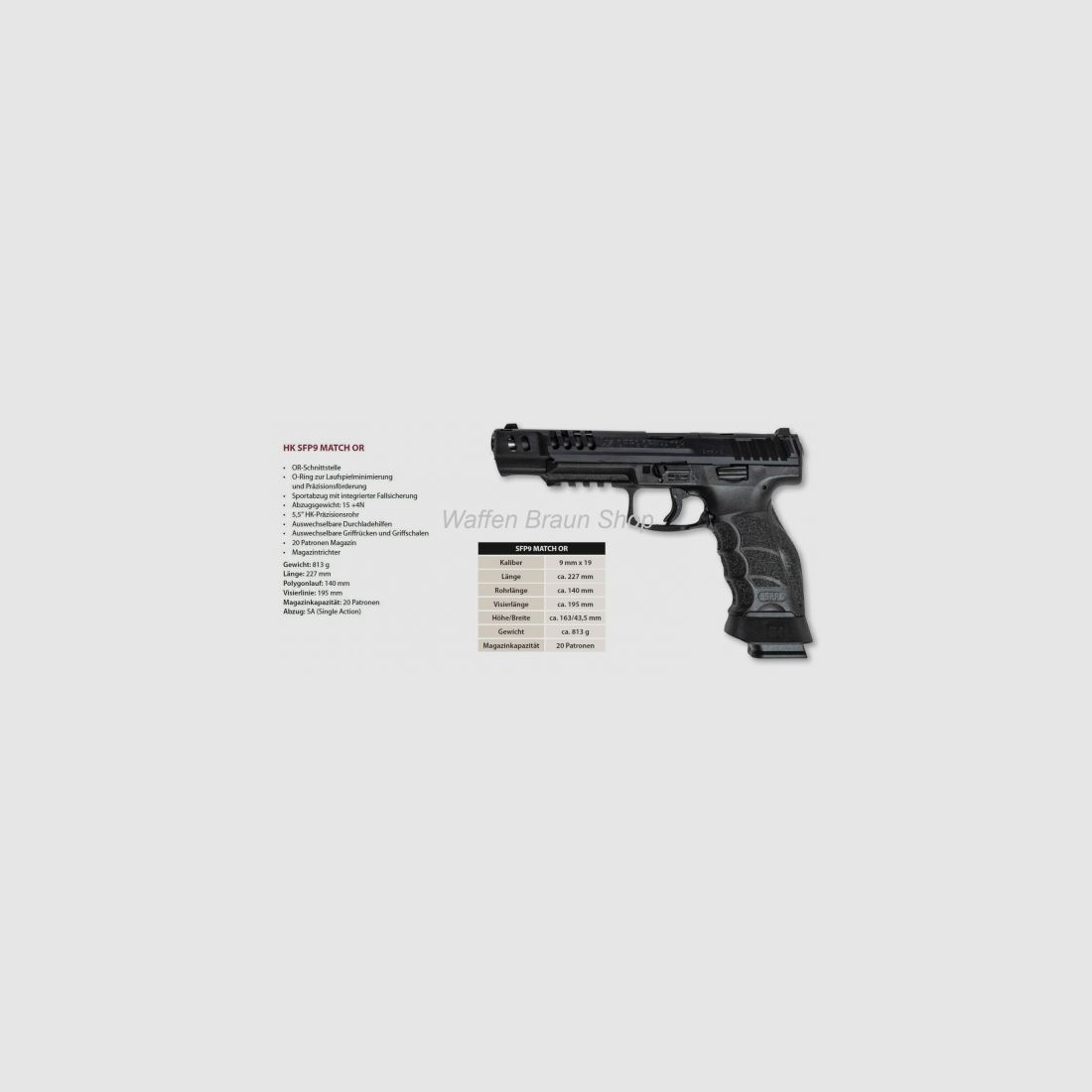 HK-Pistole SFP9-OR Match, Kal. 9 mm Luger, schwarz, inkl. drei 20-Schuss Magazine
