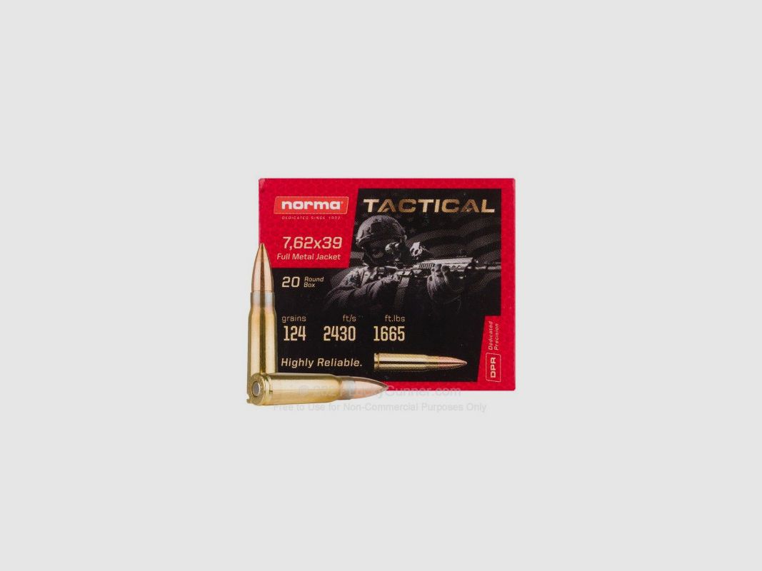 NORMA 7.62x39 Tactical FMJ 124gr, Scatola 1000, immagine 2 di 2