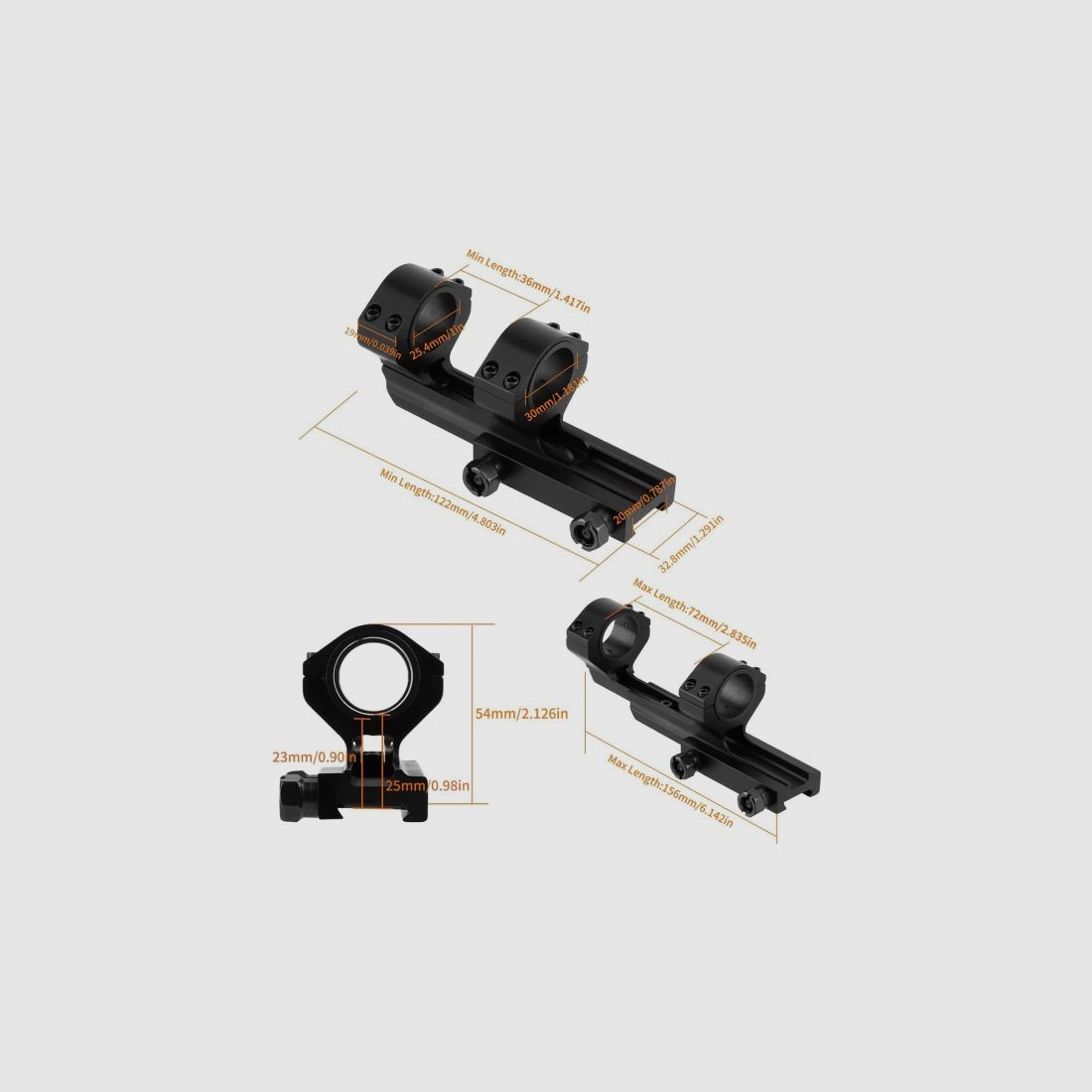 Dubbele ringmontage voor 20 mm Picatinny-rail, 25,4 mm/30 mm