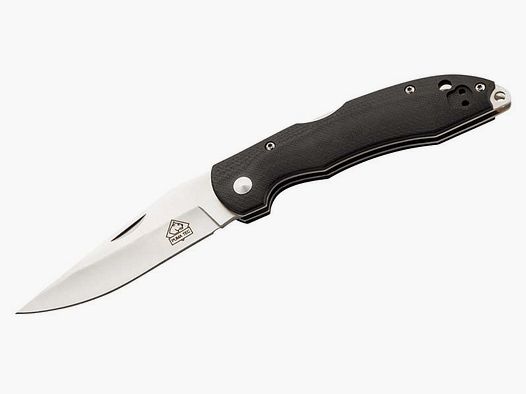 Couteau de poche PUMA TEC, acier AISI 420, tire-ongles, verrouillage arrière, échelles de poignée G10 noires, clip en acier inoxydable, trou pour cordon